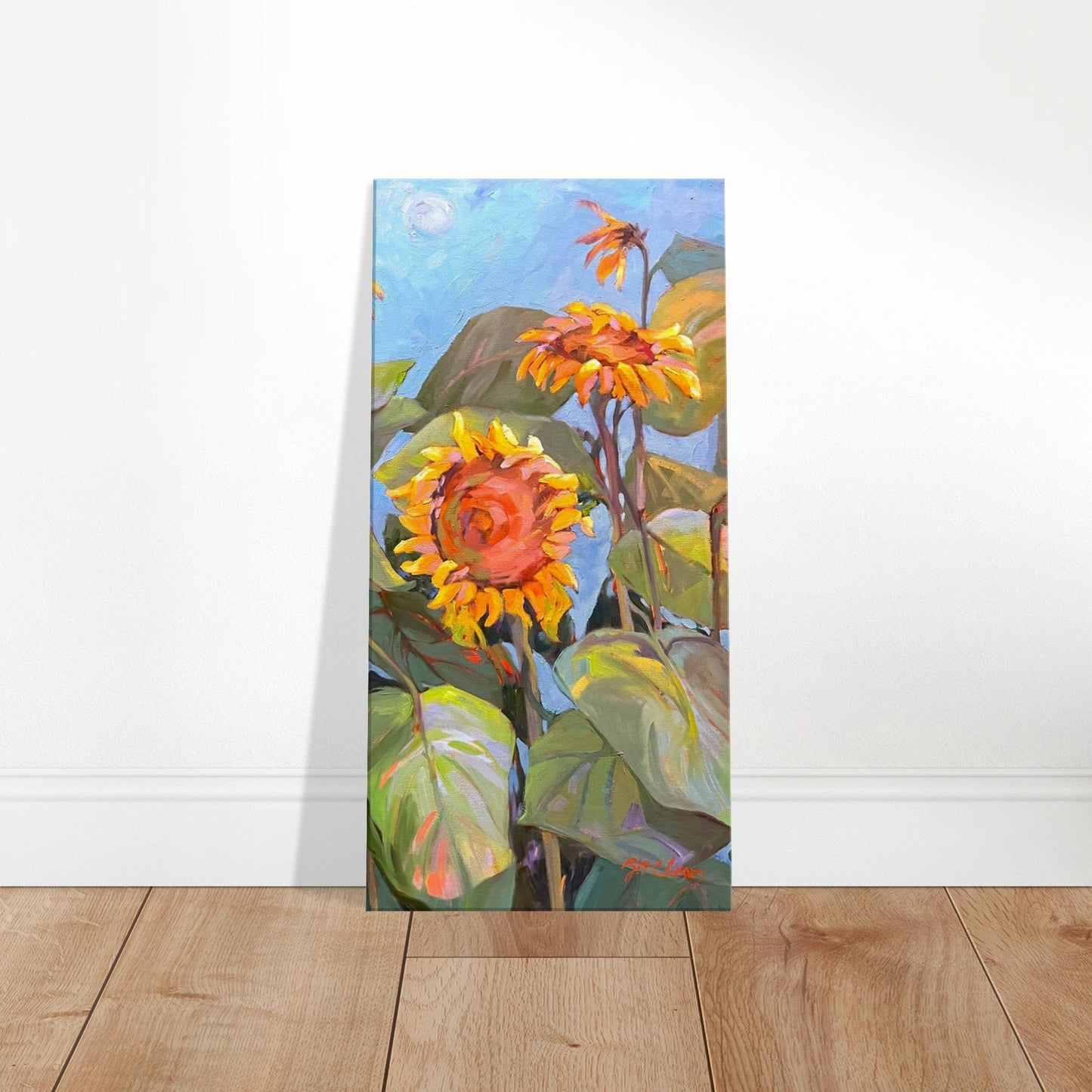 'Southwind Sunflowers 2' Floral I 16x32 inch Art Print on Canvas I Original Artwork by American Artist Barbara Cleary