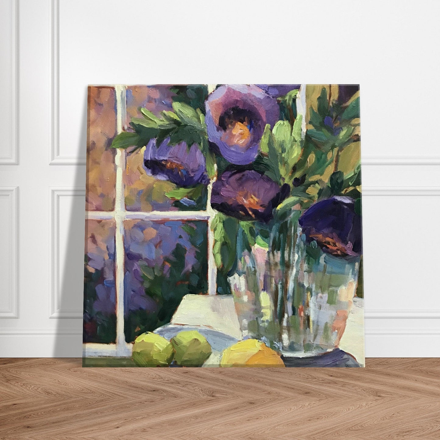 'Purple Flowers' Floral Still Life I 12x12 inch Canvas Art Print I Original Artwork by American Artist Barbara Cleary