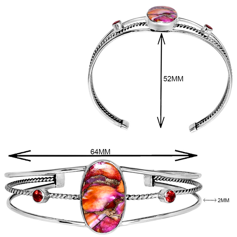 Kingman Orange Dahlia Turquoise & Garnet Cuff Bangle Bracelet B-1011 30-EB10288