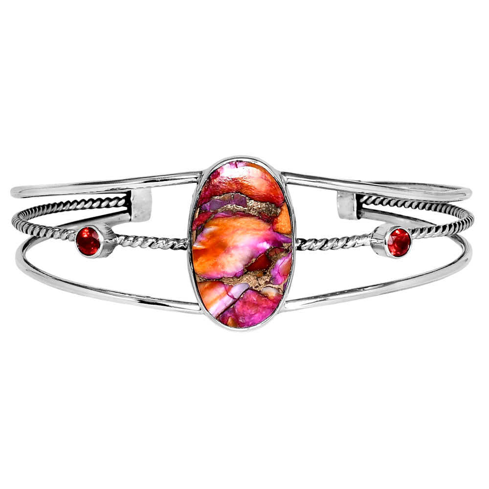 Kingman Orange Dahlia Turquoise & Garnet Cuff Bangle Bracelet B-1011 30-EB10288
