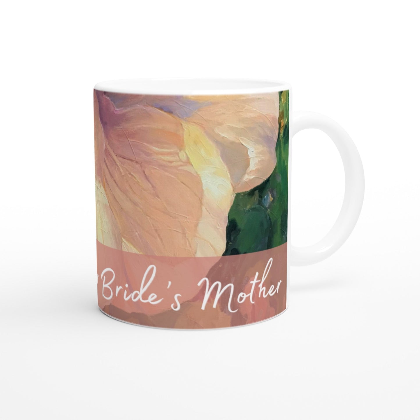 'Mother of the Bride' 11oz White Ceramic Mug | Bridal Collection with 'Hibiscus' Artwork by American Artist Barbara Cleary