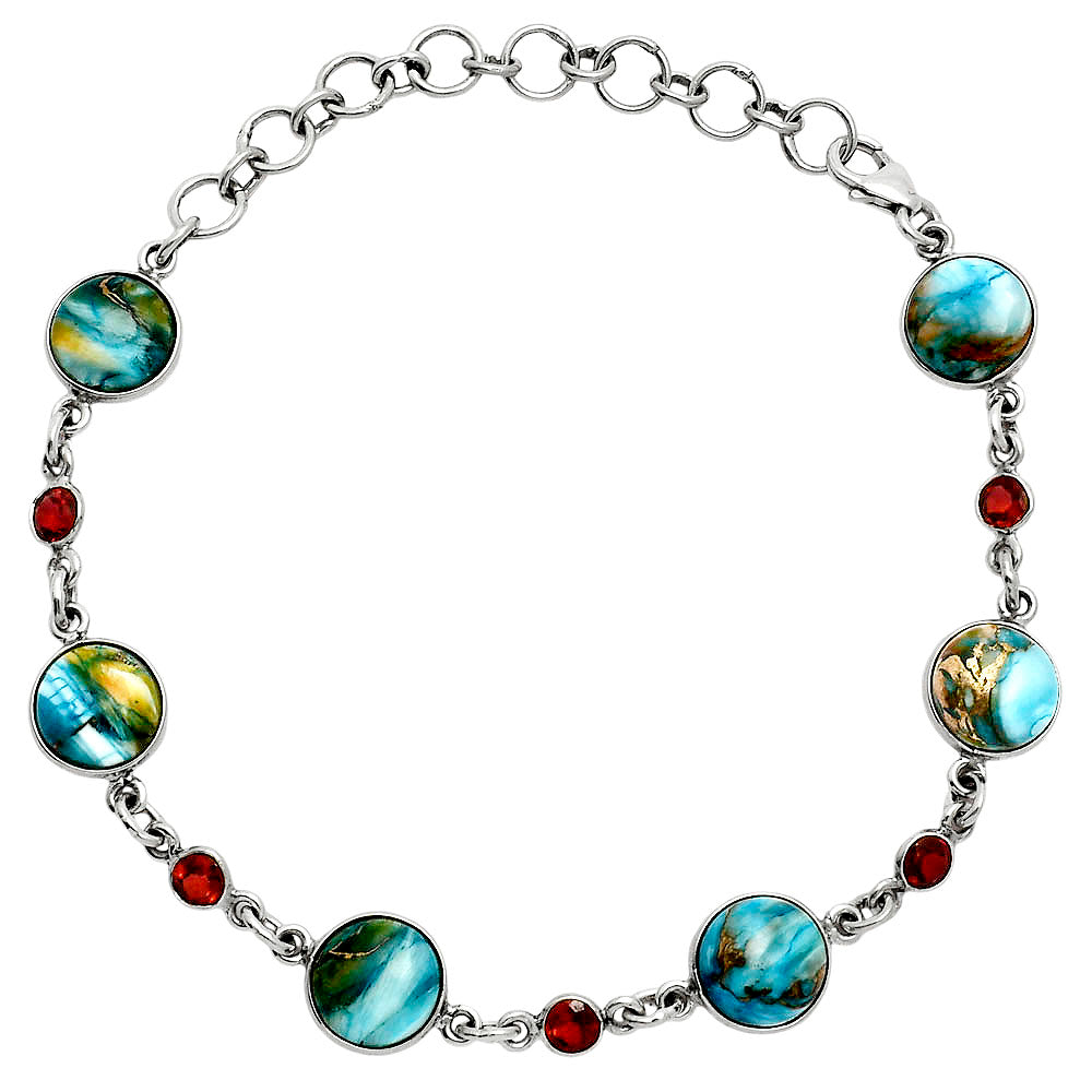 Premium Quality Spiny Oyster Turquoise & Garnet Bracelet B-1006 32-EB10332