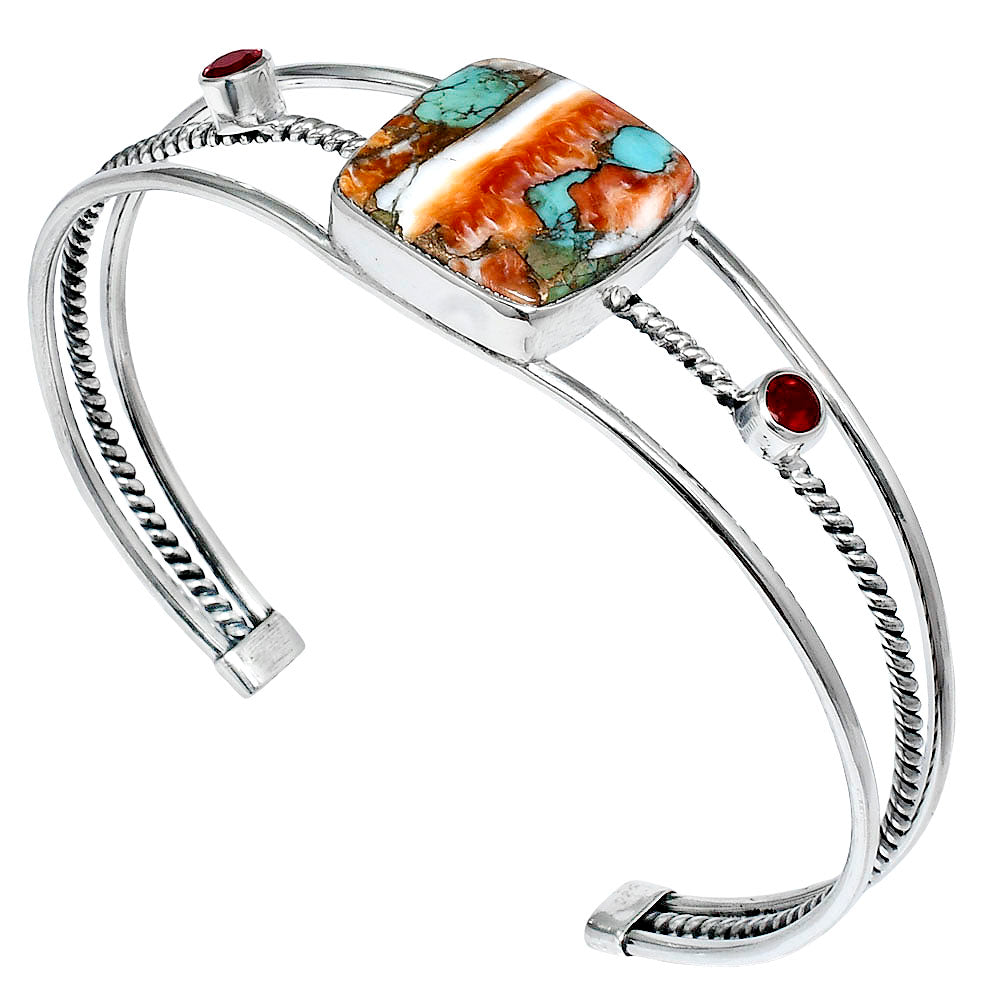 Premium Spiny Oyster Turquoise & Garnet Cuff Bangle Bracelet B-1011 32-EB10353