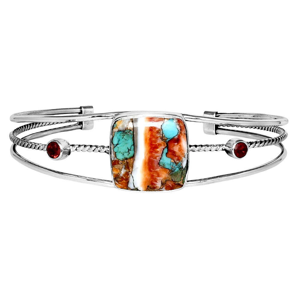 Premium Spiny Oyster Turquoise & Garnet Cuff Bangle Bracelet B-1011 32-EB10353