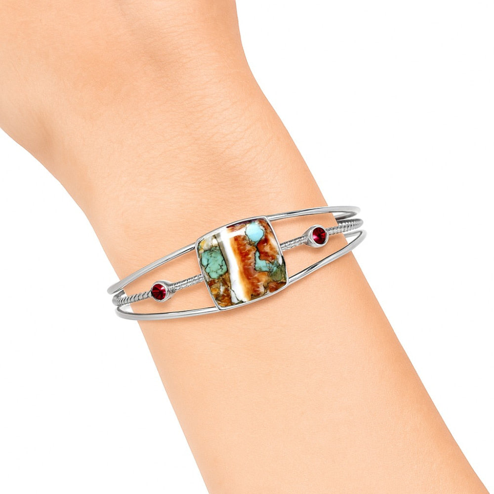 Premium Spiny Oyster Turquoise & Garnet Cuff Bangle Bracelet B-1011 32-EB10353