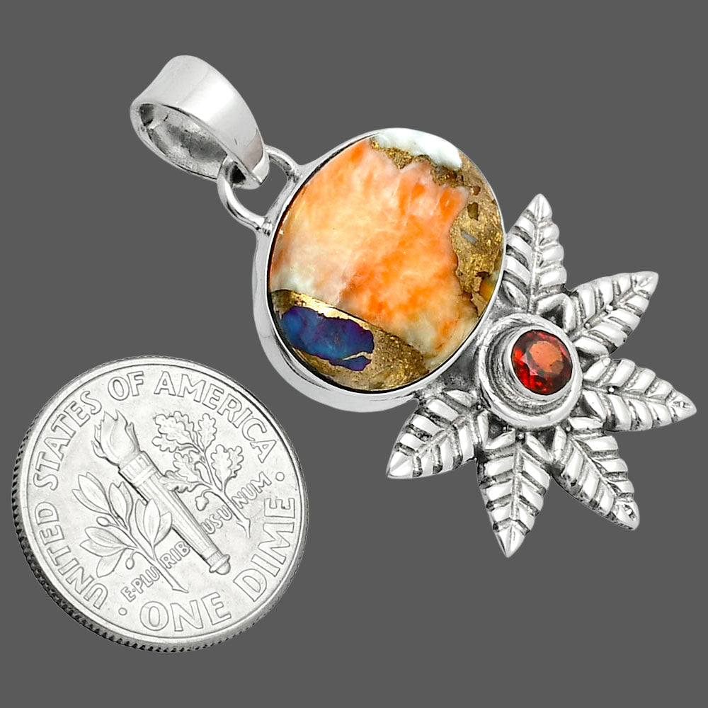 Premium Quality Spiny Oyster Turquoise & Garnet Pendant P-1425 32-EP10227