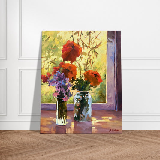 'Morning Light Poppy" Still Life Floral I 16x20 inch Art Print on Canvas I Original Artwork by American Artist Barbara Cleary