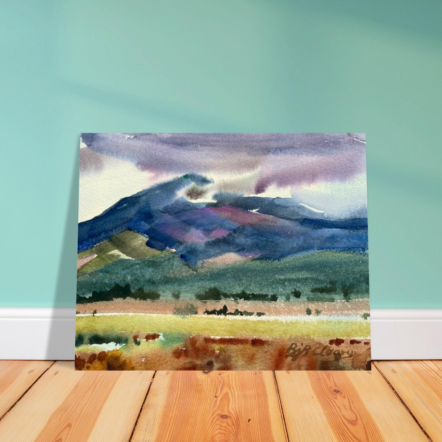 ‘Tranquil Mountain View 2’ Landscape Watercolor I 16x20 Museum-Quality Matte Paper Poster | Original Artwork by American Artist Barbara Cleary