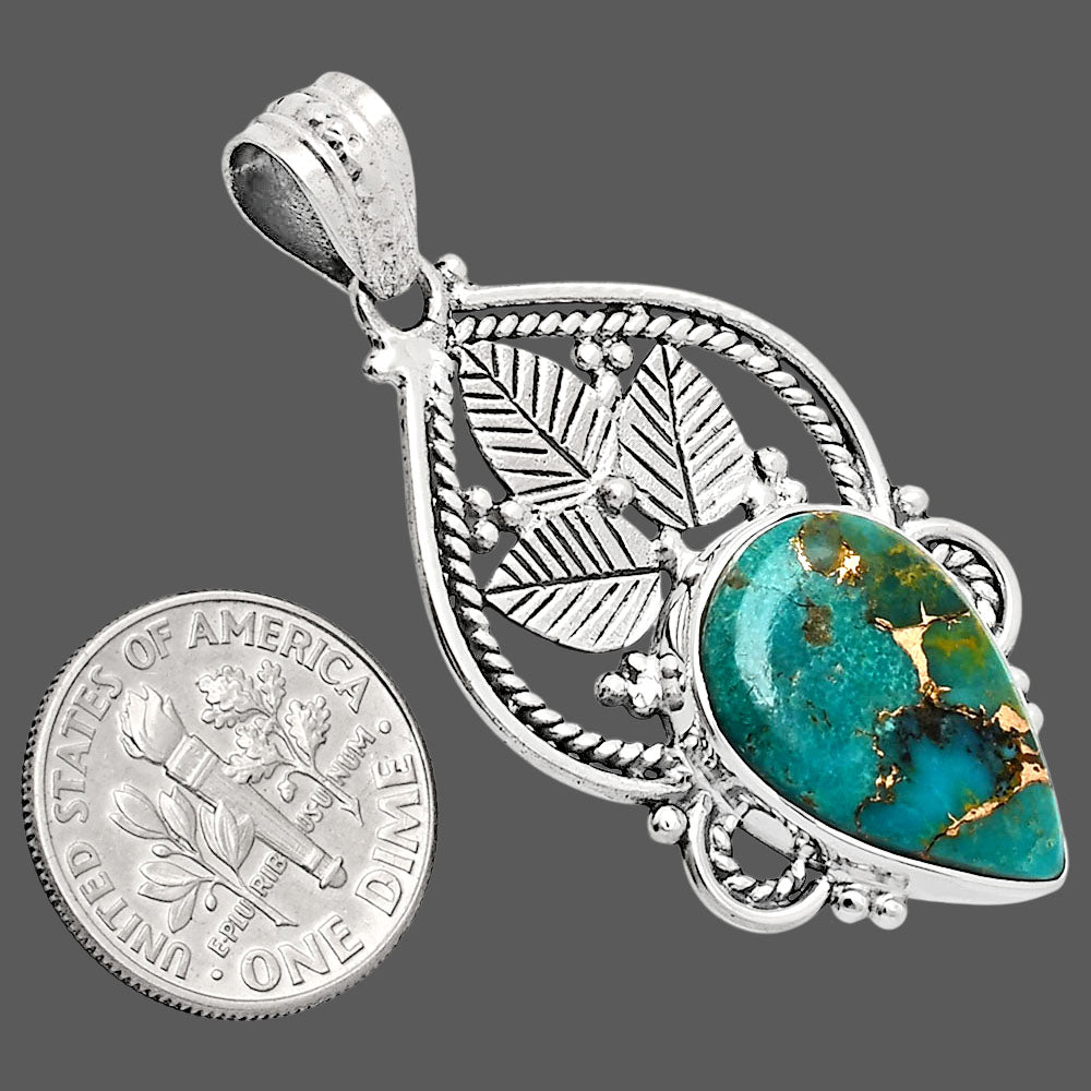 Premium Quality Kingman Copper Teal Turquoise Pendant P-1258 34-EP10250