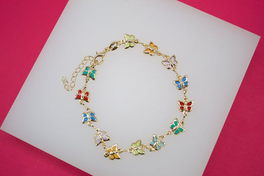 MultiColor CZ Stones Butterfly Charm Bracelet (I161)