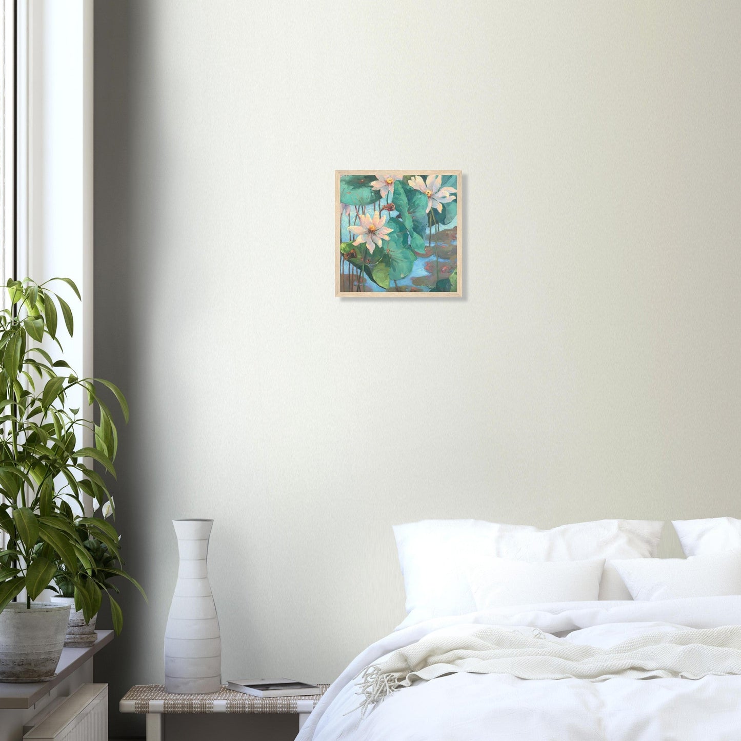 ‘Lily Pad’ Floral | 12x12 inch Wooden Framed Art Print | Original Artwork by American Artist Barbara Cleary