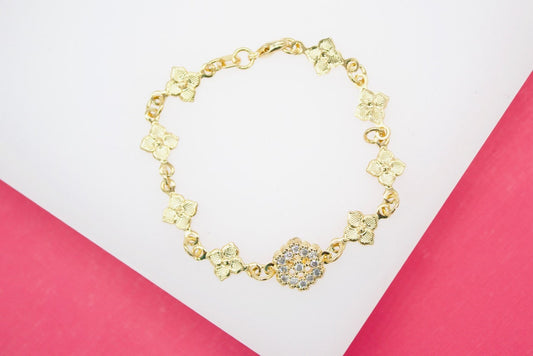 18K Gold Filled Flower Bracelet With Flower Cz Charm Bracelet (XX15)