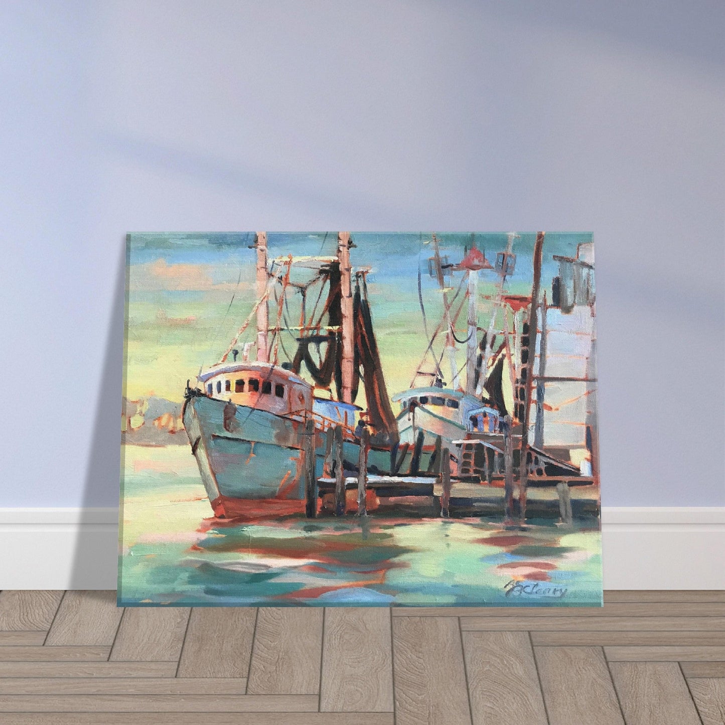 'Biloxi Fishing Fleet' I 11x14 inch Canvas Coastal Art Print I Original Artwork by American Artist Barbara Cleary