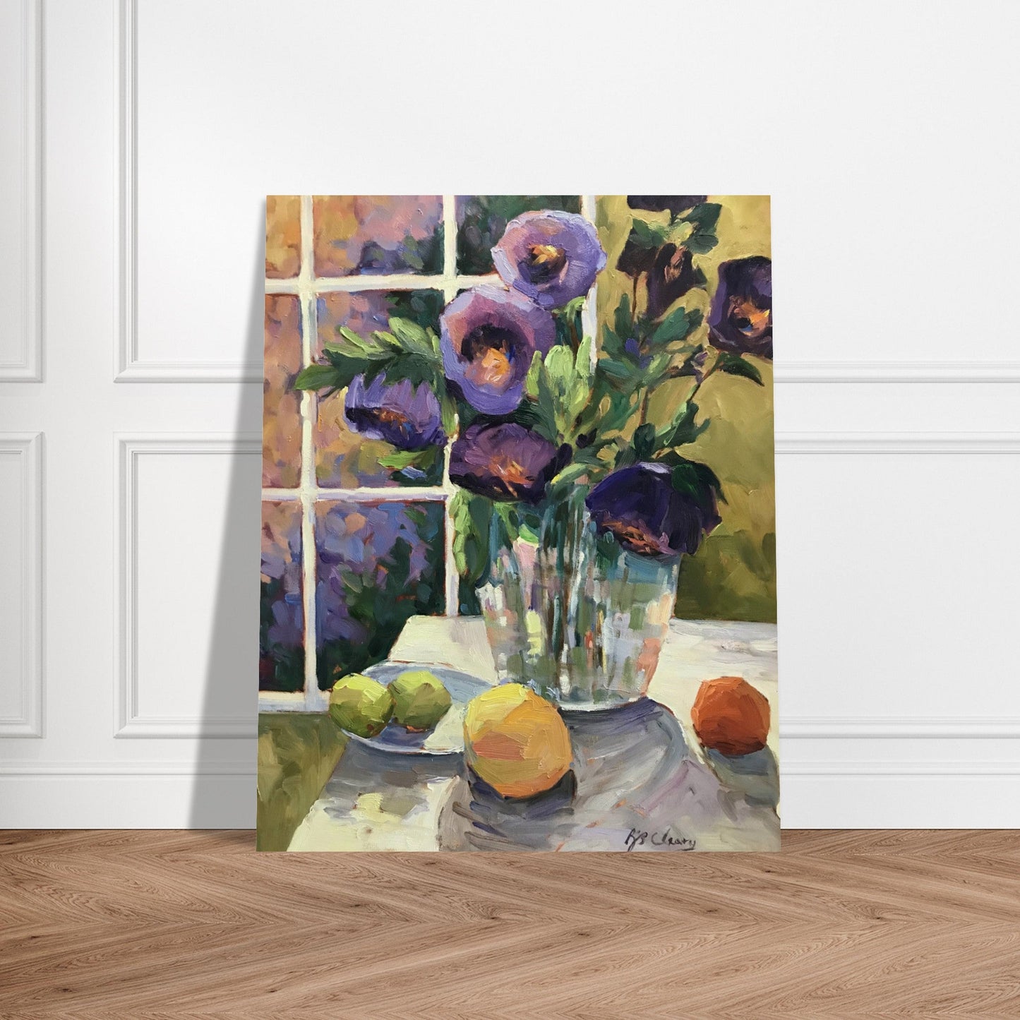 'Purple Flowers' Floral Still Life I 16x20 Museum-Quality Matte Paper Poster | Original Artwork by American Artist Barbara Cleary