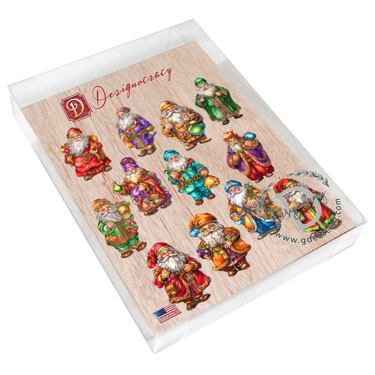Colorful Santa Decorative Eco Wood Magnets Set of 6 by G. Debrekht - Christmas Decor - 8090050G-S6