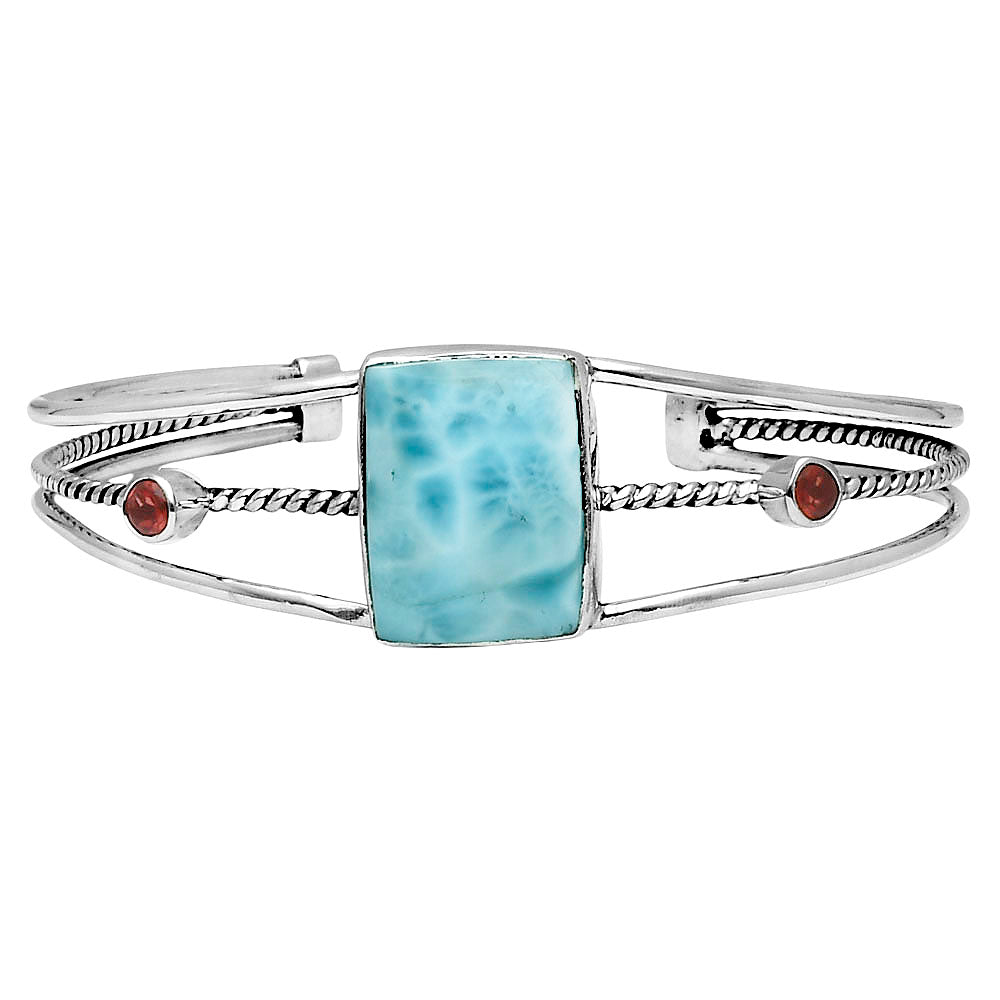Larimar (Dominican Republic) & Garnet Cuff Bangle Bracelet B-1011 37-EB10401