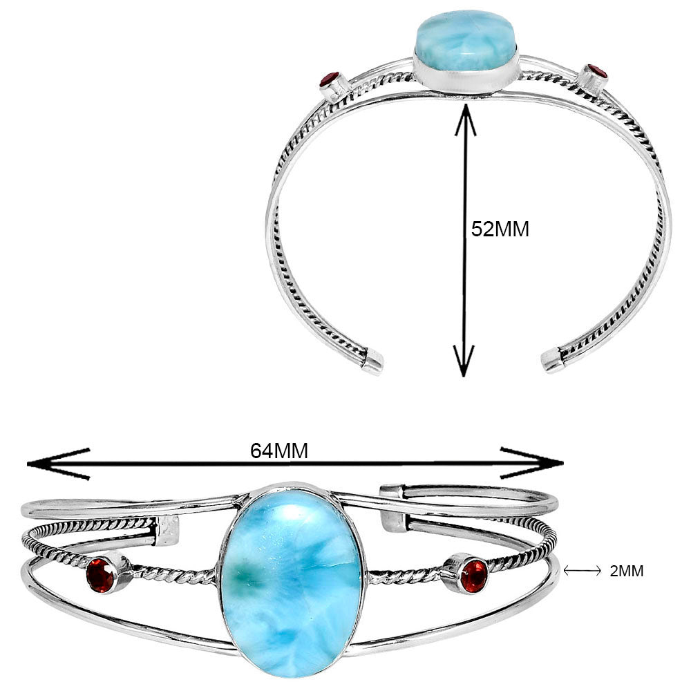 Larimar (Dominican Republic) & Garnet Cuff Bangle Bracelet B-1011 37-EB10404