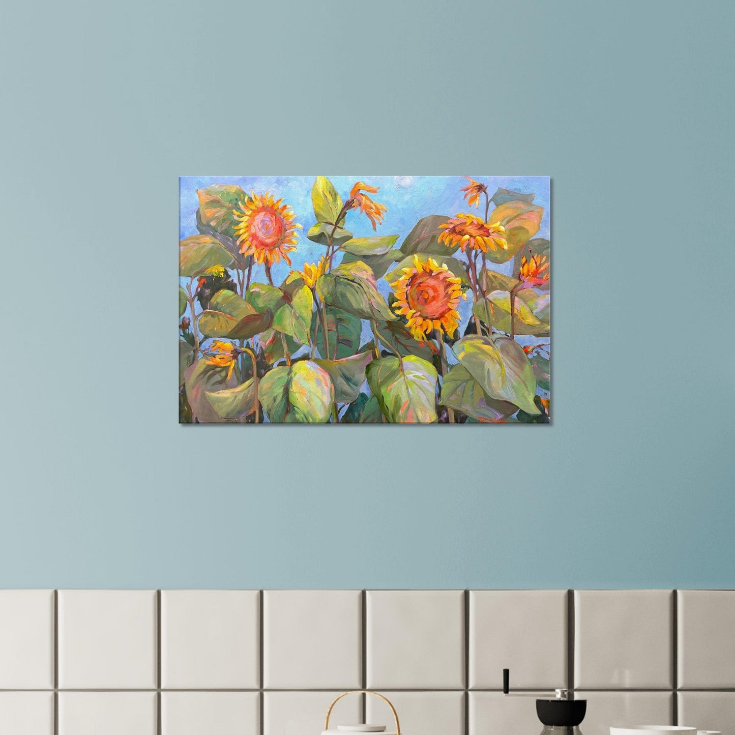 'Southwind Sunflowers 2' Floral I 24x36 inch Art Print on Canvas I Original Artwork by American Artist Barbara Cleary
