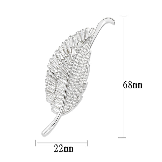 3W1765 - Imitation Rhodium Brass Brooches with AAA Grade CZ in Clear