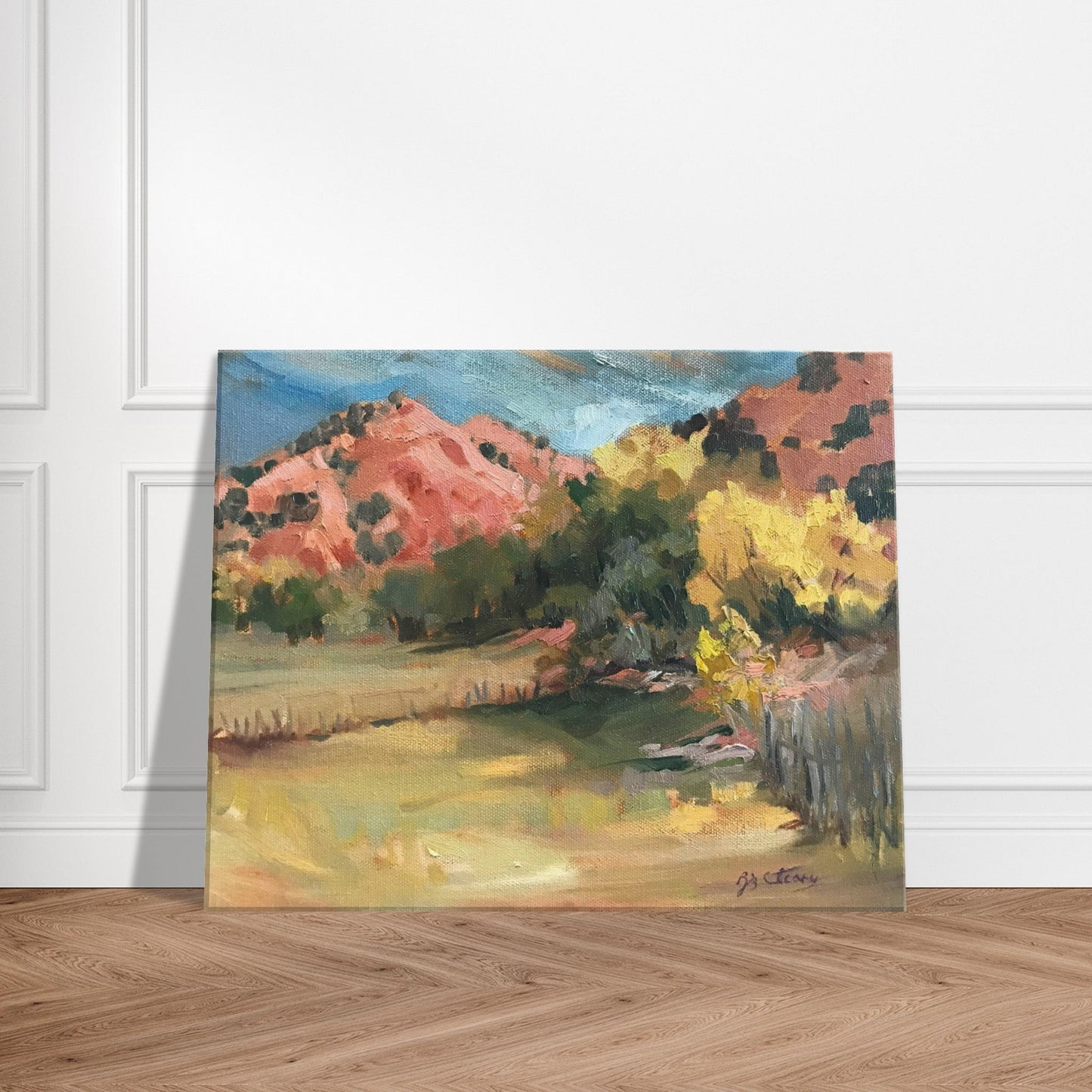 'Chimayo Pastures: Tranquil Southwest' Landscape I 16x20 inch Art Print on Canvas I Original Artwork by American Artist Barbara Cleary