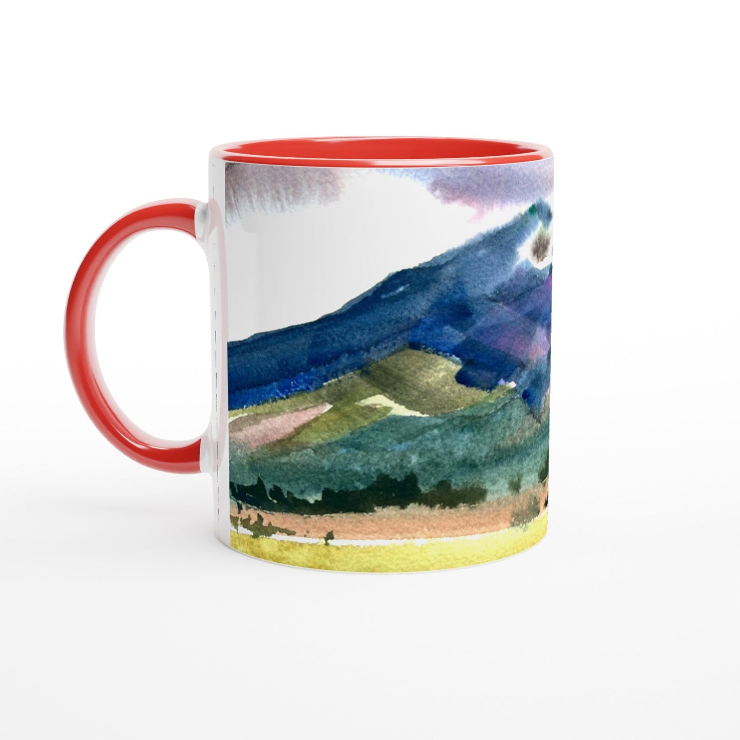 11oz White Ceramic Mug with Color Inside | Coffee Cup with 'Tranquil Mountain View 2' Artwork by American Artist Barbara Cleary