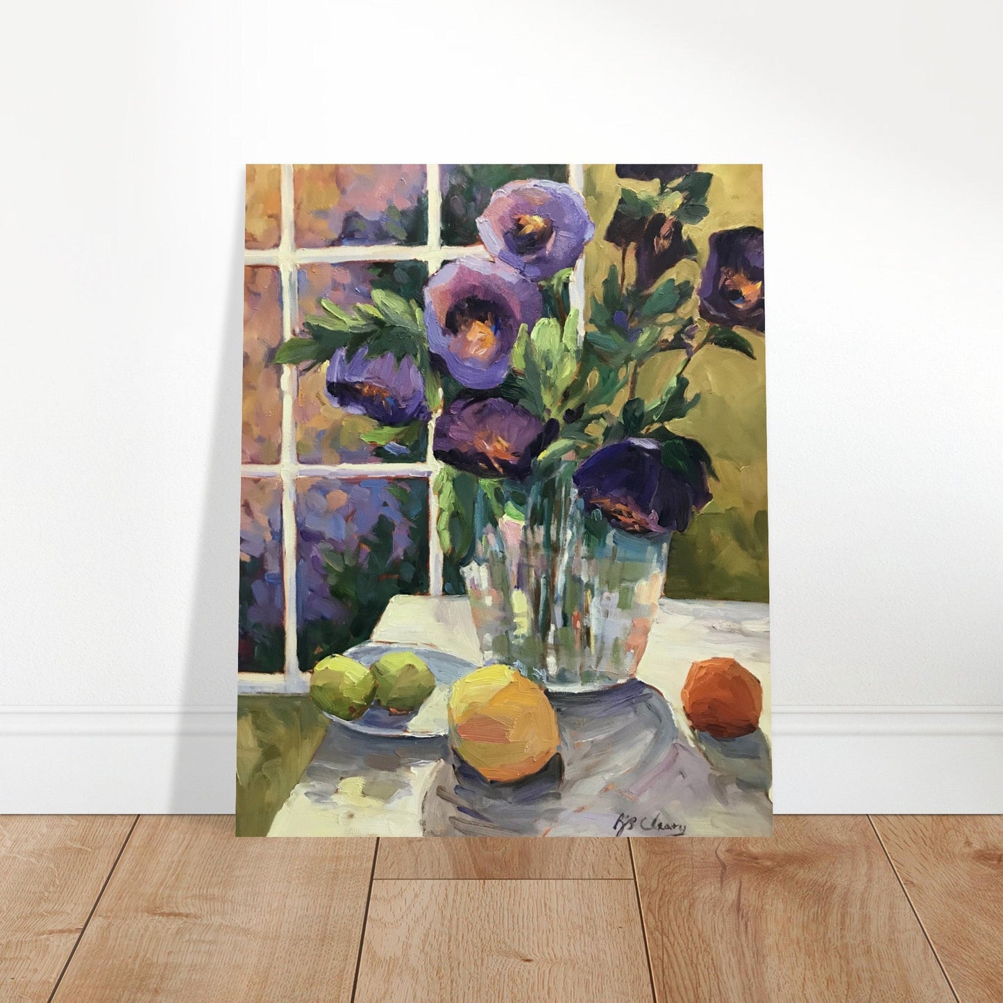 'Purple Flowers' Floral Still Life I 16x20 Museum-Quality Matte Paper Poster | Original Artwork by American Artist Barbara Cleary