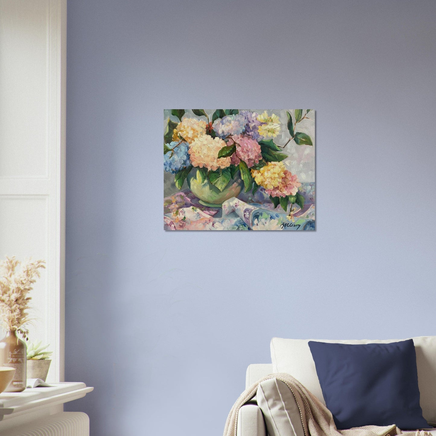 'Hydrangeas' Floral Still Life I 16x20 Museum-Quality Matte Paper Poster | Original Artwork by American Artist Barbara Cleary
