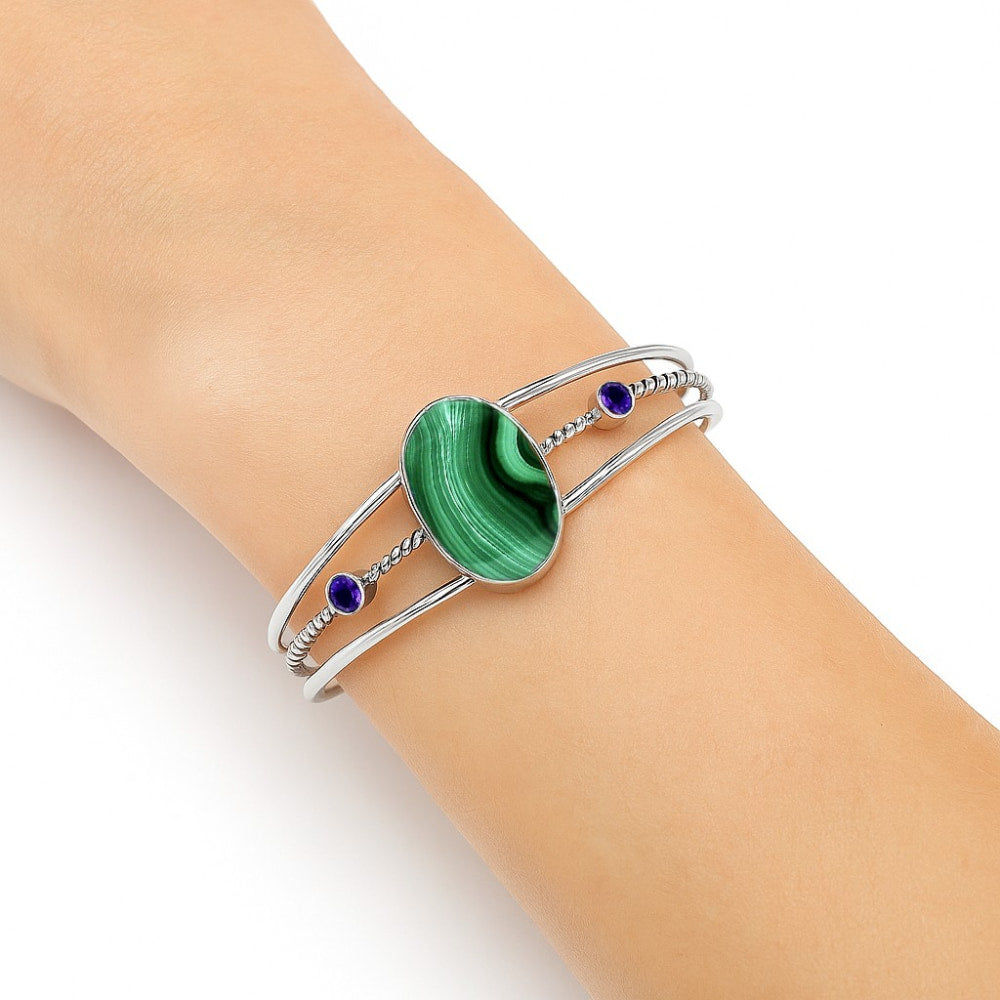 Premium Malachite Eye & Amethyst Cuff Bangle Bracelet B-1011 41-EB10448