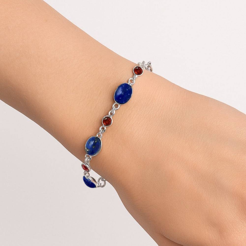 Premium Quality Lapis Lazuli - Afghanistan & Garnet Bracelet B-1006 42-EB10486