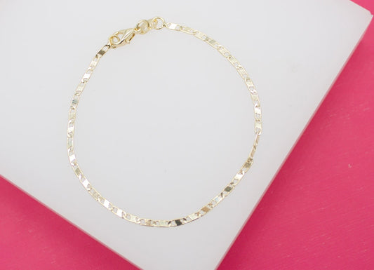 18K Gold Filled 2mm Flat Mariner Bracelet (I305)