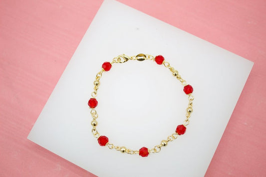 18K Gold Filled Red And Gold Bead Bracelet Chain (I105)