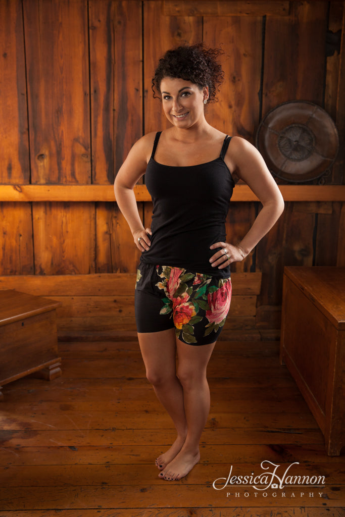 Black Floral Shorts