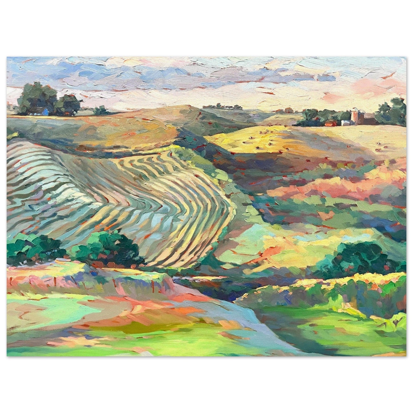 'Golden Sunset Over Rolling Hills' Landscape I 24x32 Museum-Quality Matte Paper Poster | Original Artwork by American Artist Barbara Cleary