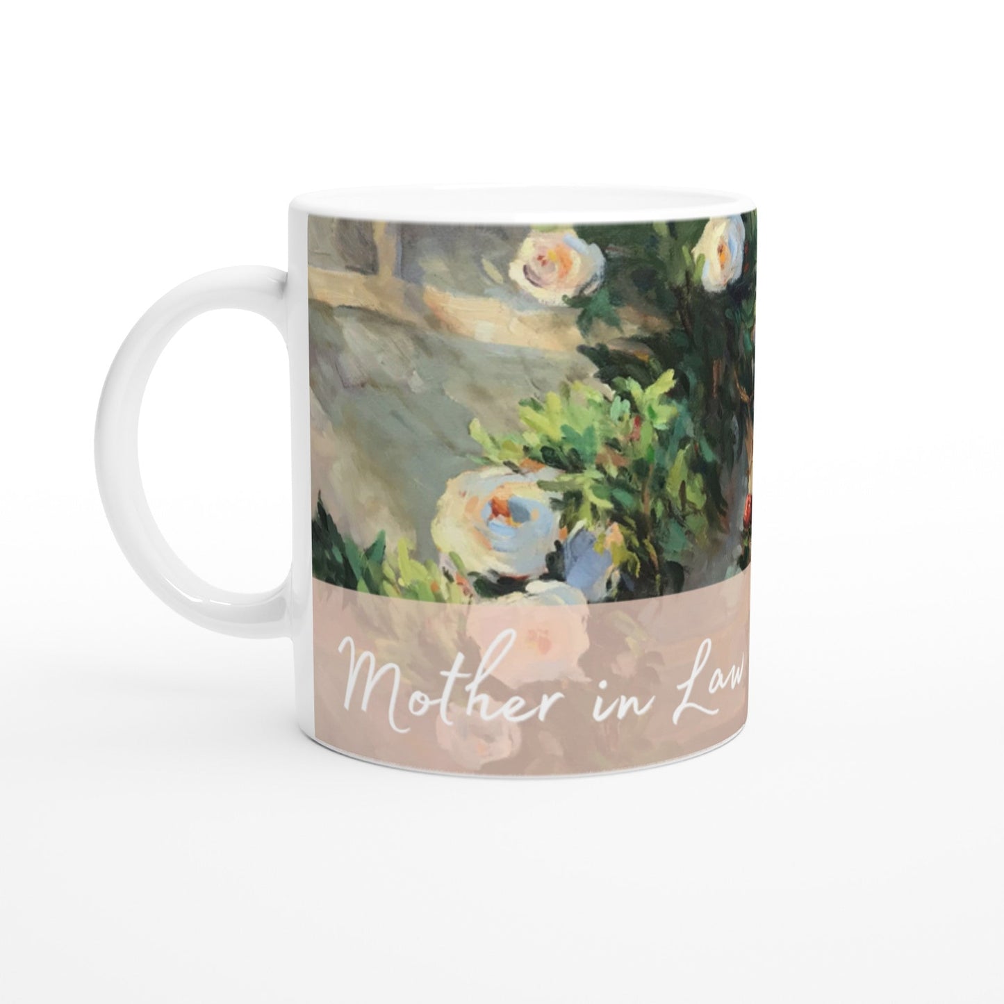 'Mother in Law' 11oz White Ceramic Mug | Bridal Collection with 'White Roses' Artwork by American Artist Barbara Cleary