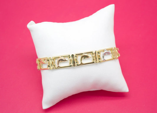 18K Gold Filled Three Toned Dolphin Bracelet
