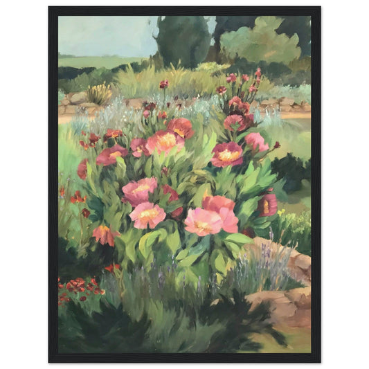 'Pink Blooms' Floral I 12x16 Wooden Framed Art Print | Original Artwork by American Artist Barbara Cleary