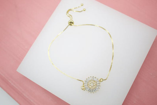 18K Gold Filled Star Adjustable Box Chain Bracelet With Micro CZ Stones (I186)