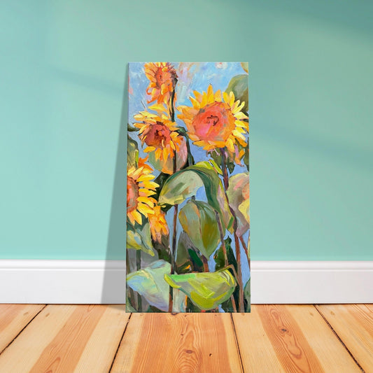 'Southwind Sunflowers 1' Floral I 16x32 inch Art Print on Canvas I Original Artwork by American Artist Barbara Cleary