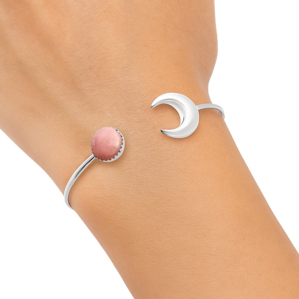 Premium Quality Crescent Moon Pink Opal Cuff Bangle Bracelet B-1046 48-EB10514