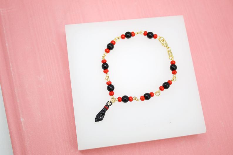 5mm Azabache Bead Chain Bracelet With Protection Charm (I92)