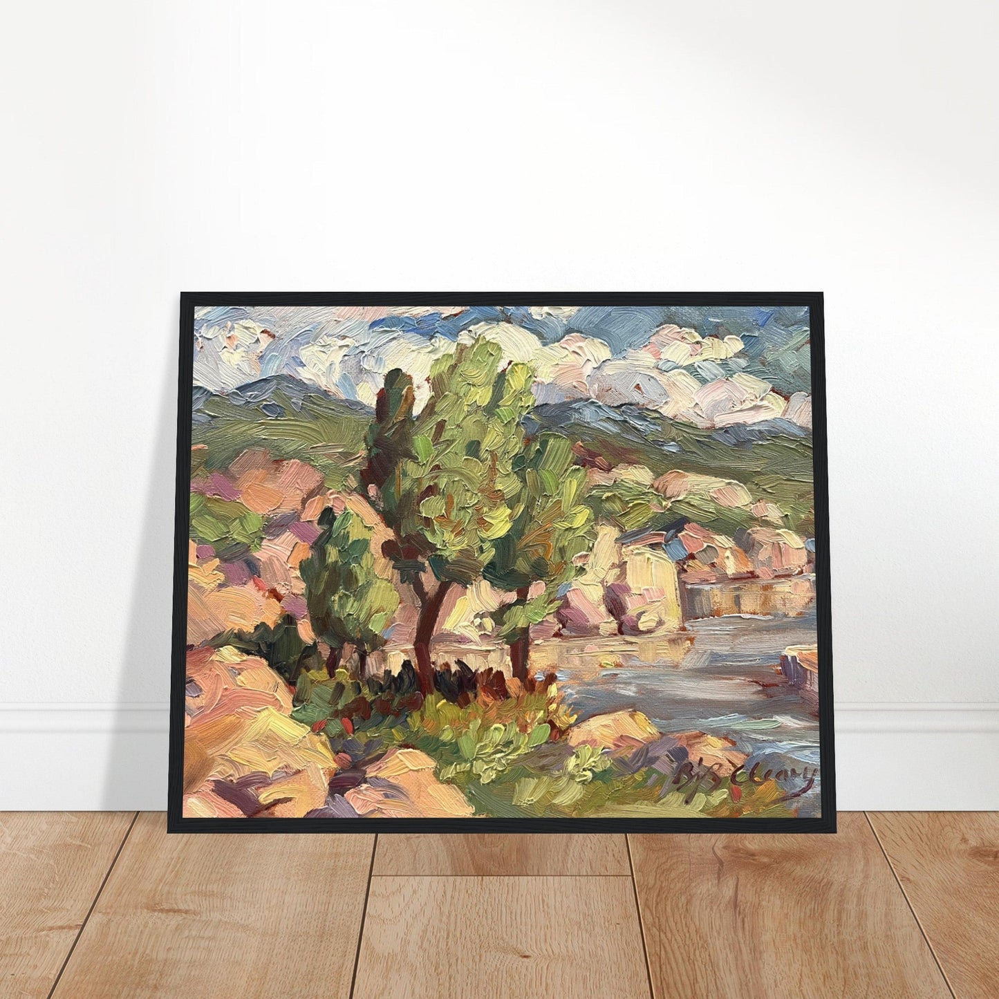 ‘Lakeside’ Coastal Landscape | 16x20 Wooden Framed Art Print | Original Artwork by American Artist Barbara Cleary