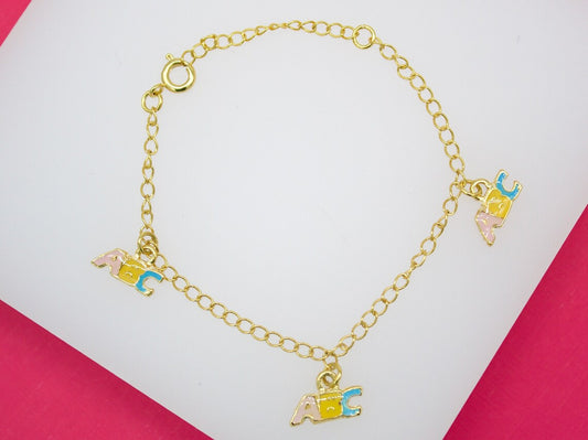 18K Gold Filled Dangle ABC Charm Bracelet