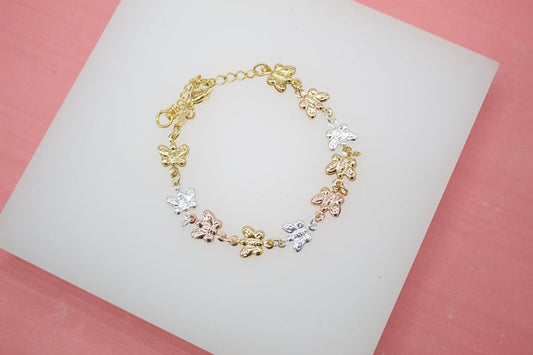 Multi-Toned Butterfly Dainty Charm Bracelet (I159)