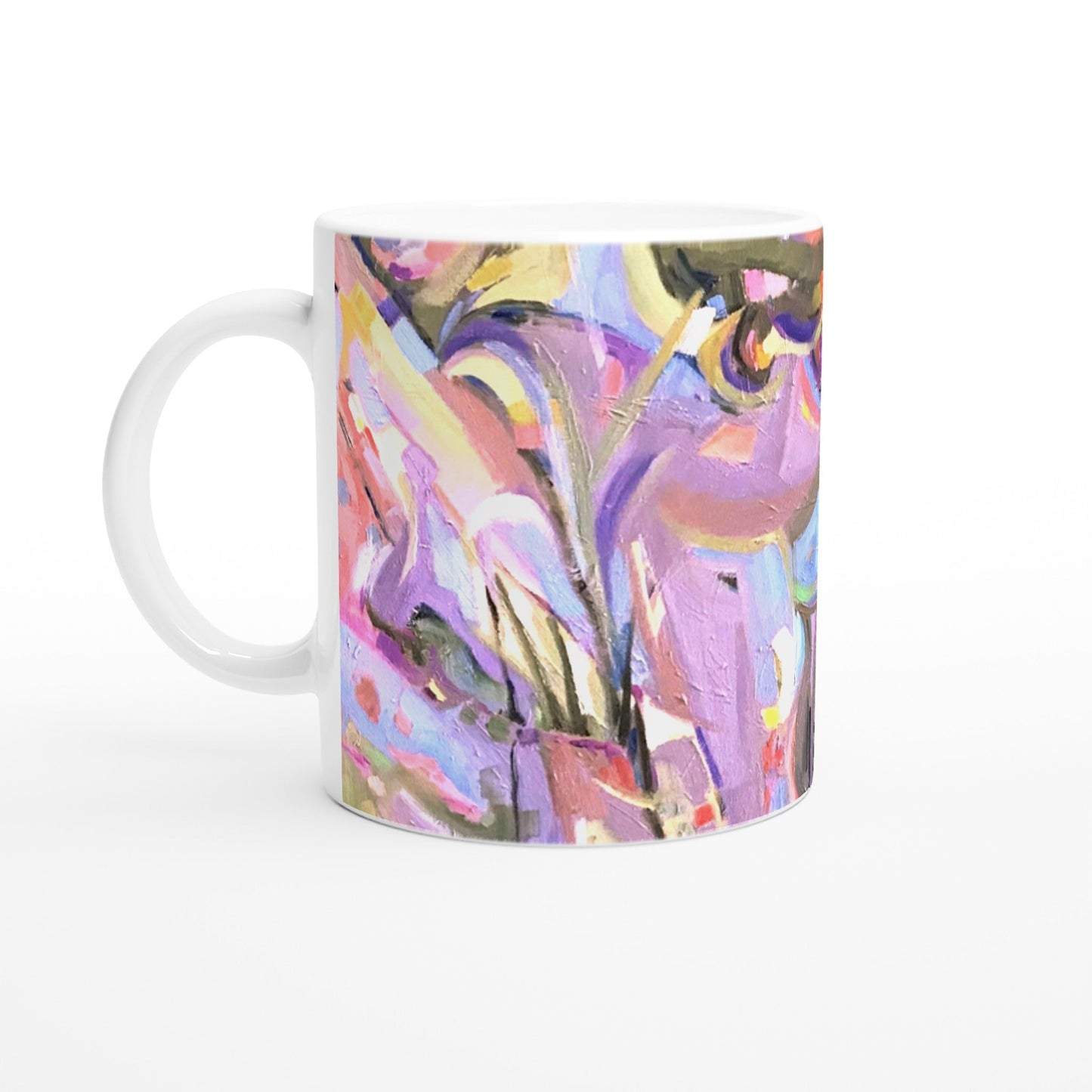 11oz White Ceramic Mug| Coffee Cup with 'Passages' Abstract Artwork by American Artist Barbara Cleary