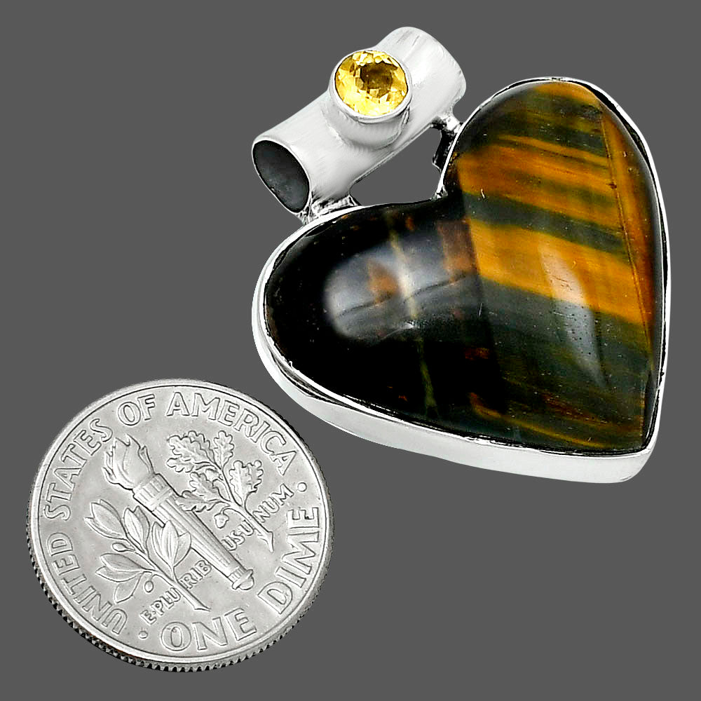 Premium Quality Heart Blue Tiger Eye & Citrine Pendant P-1300 51-EP10466