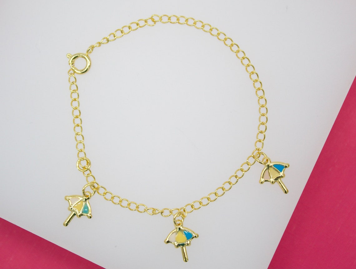 18K Gold Filled Umbrella ABC Charm Bracelet