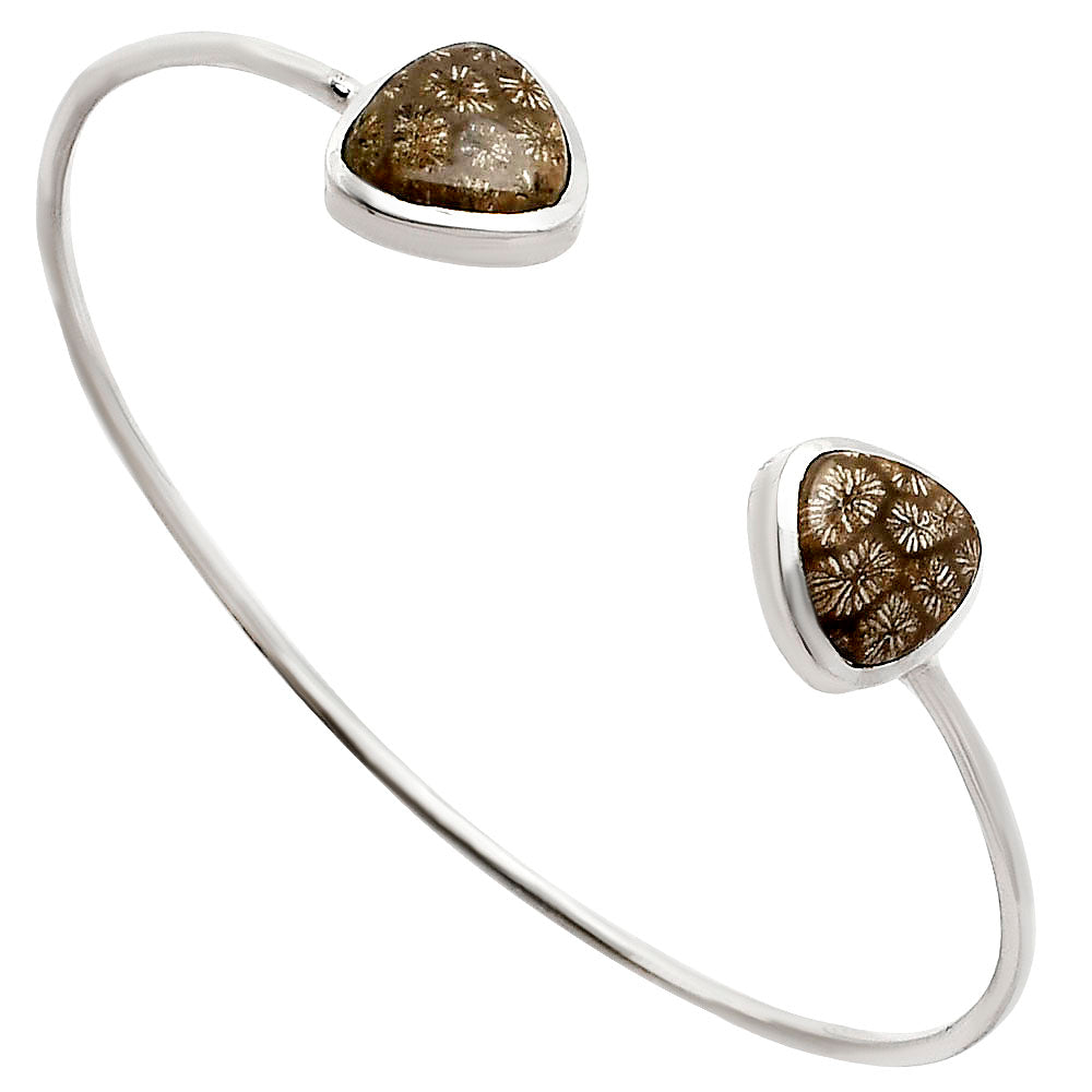 Premium Quality Flower Fossil Coral Cuff Bangle Bracelet B-1004 52-EB10547
