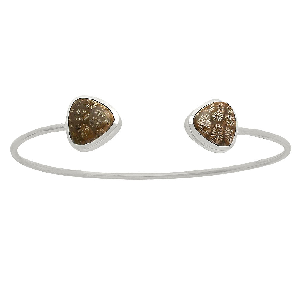 Premium Quality Flower Fossil Coral Cuff Bangle Bracelet B-1004 52-EB10547