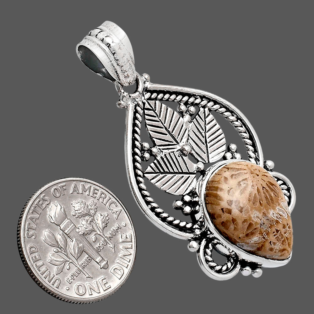 Premium Quality Flower Fossil Coral Pendant P-1258 52-EP10488