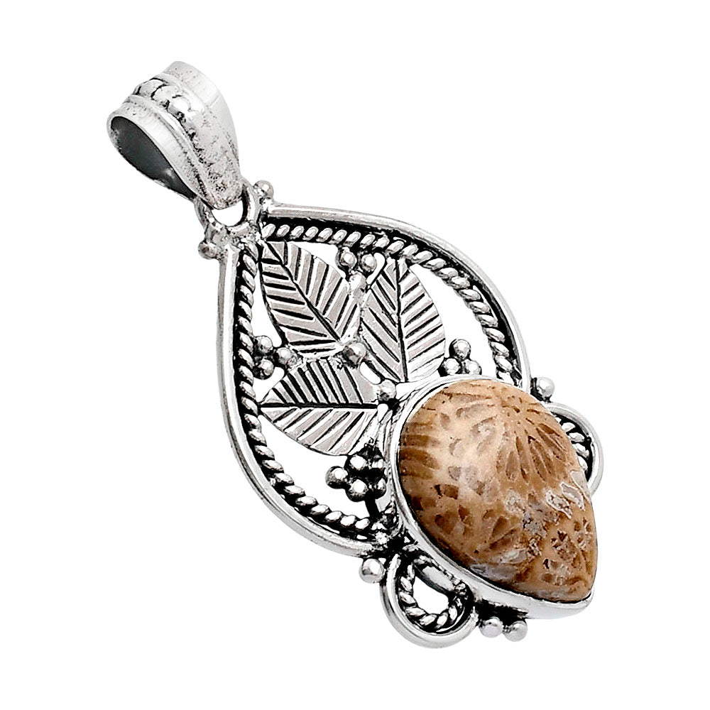 Premium Quality Flower Fossil Coral Pendant P-1258 52-EP10488